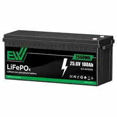 EWTTO - Batería 25.6V 100Ah Lifepo4 Ciclo Profundo Recargable Solar