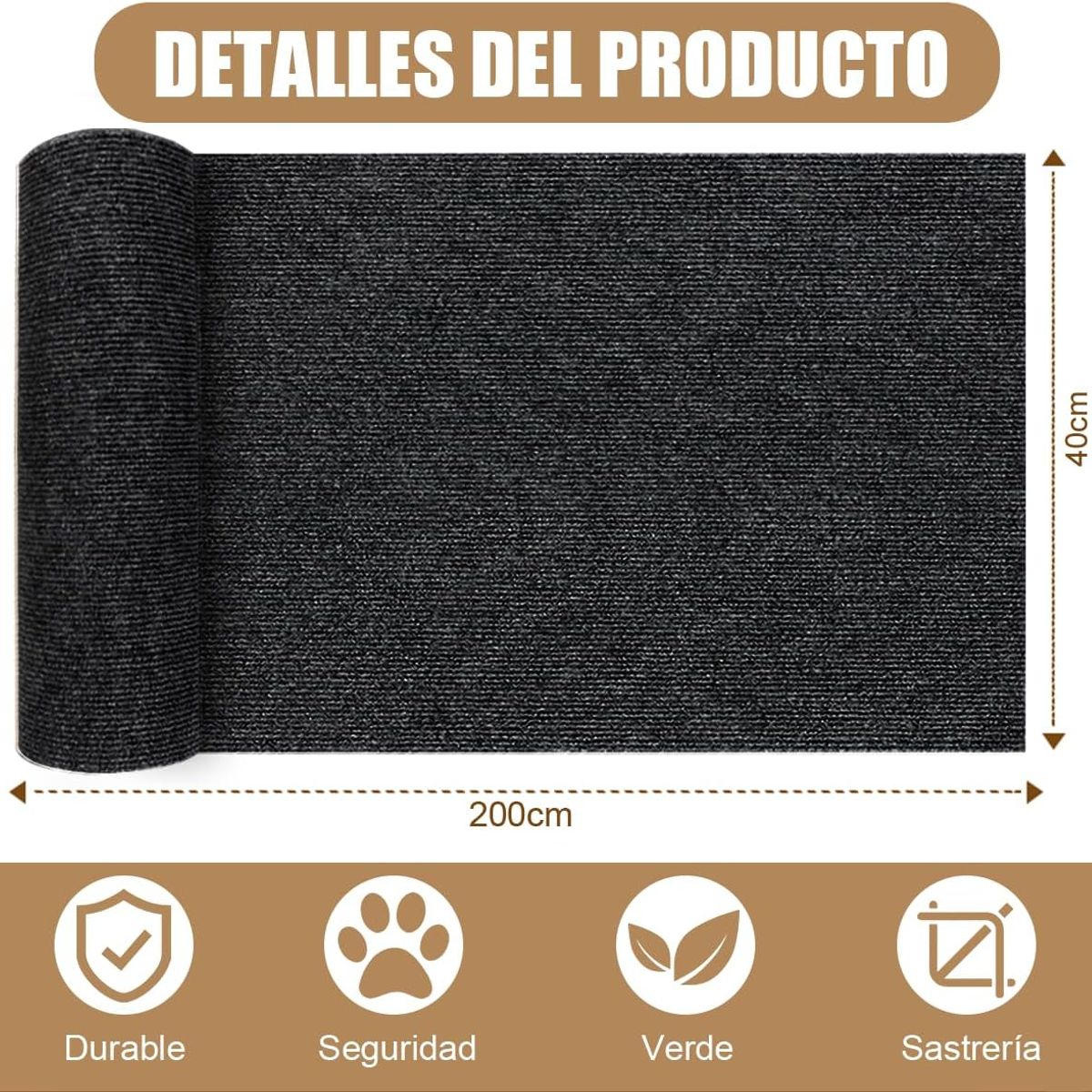 KUANGYE - Tapete Rascador para Gatos,40×200cm DIY Alfombrilla Autoadhesiva Recortable,Protector para Muebles