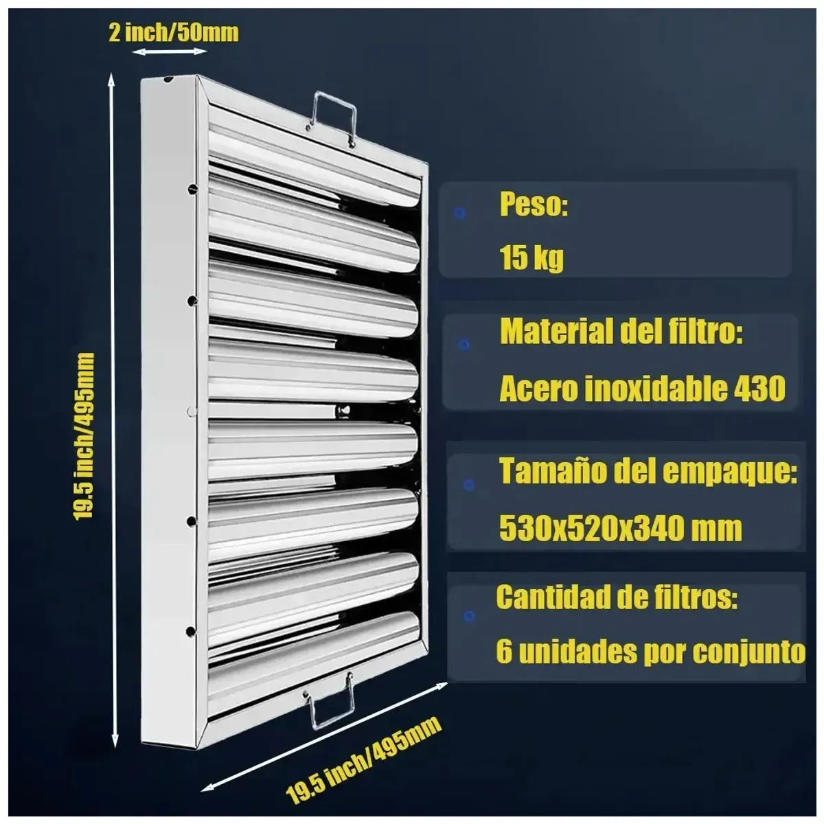 KUANGYE - Filtro Para Campana Industrial 50x50 Para Fabricacion 6pzs
