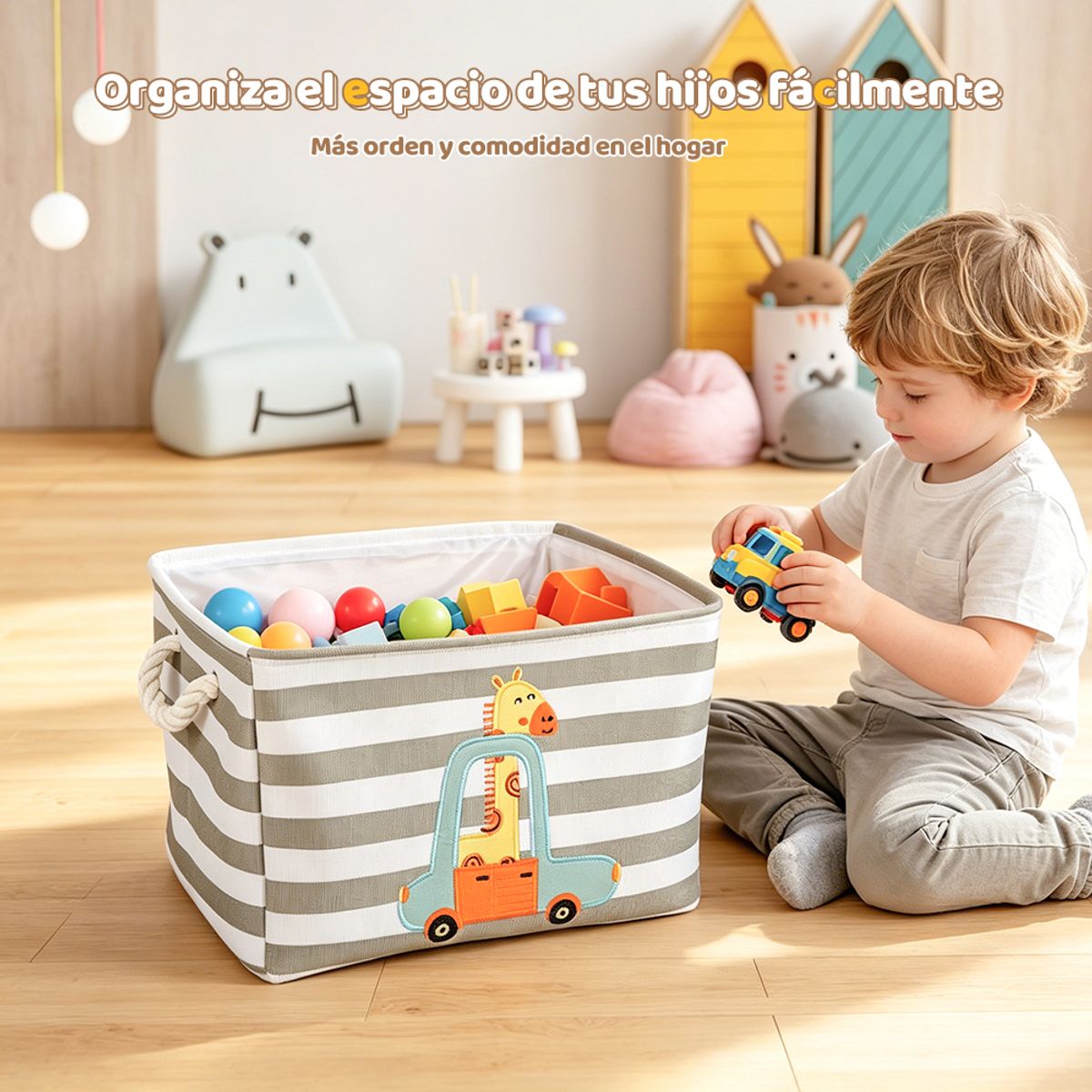 ZSPK - Canasto para Juguetes y Ropa Bebé - Caja Organizadora Infantil de Tela con Bordado