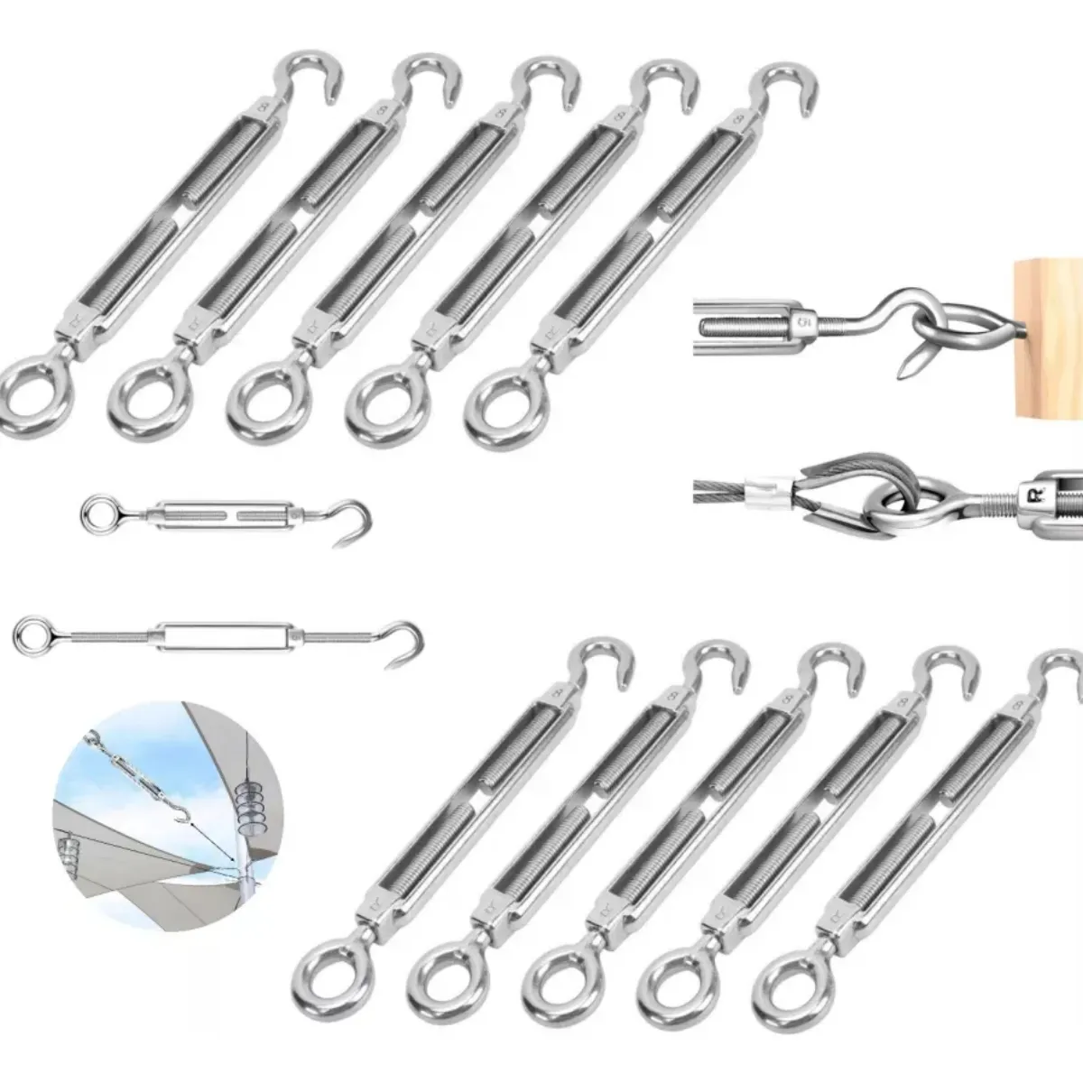GENERICO - Tensors Ojo Gancho Galvanizado Piola Acero 1/4 M6 12 Unidade