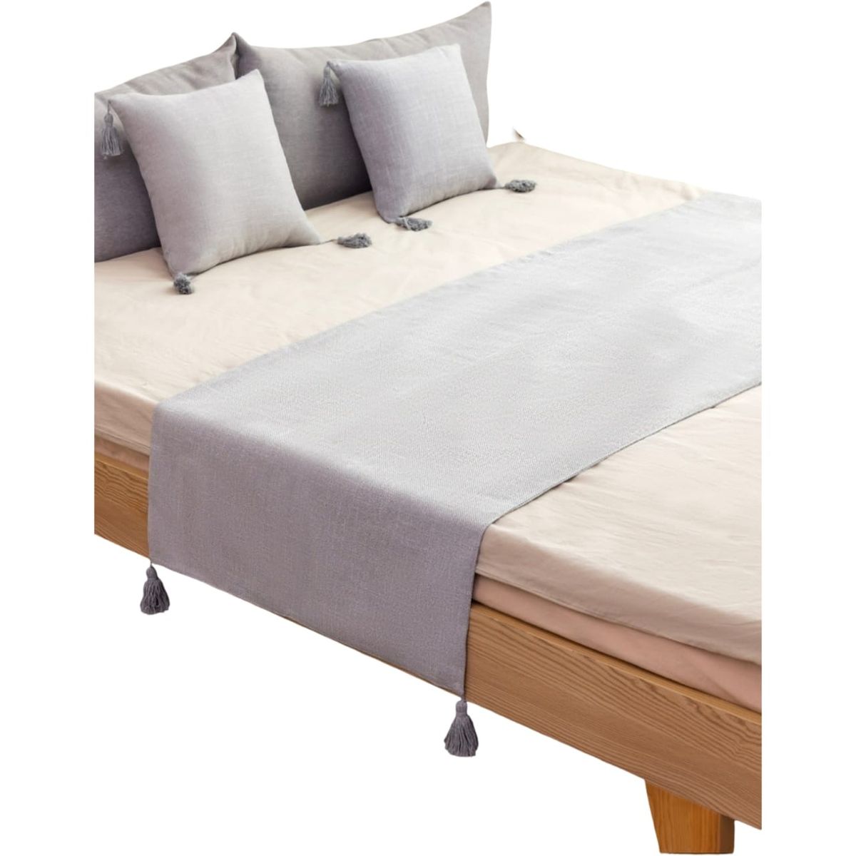 GENERICO - Piecera de Cama Lino 70x210cm + 2 Fundas Gris