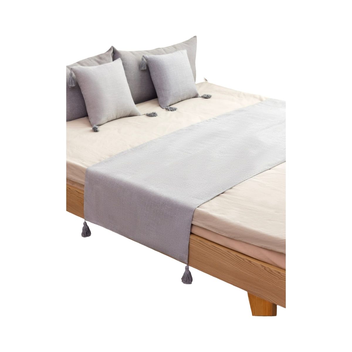 GENERICO - Piecera de Cama Lino 70x210cm + 2 Fundas Gris