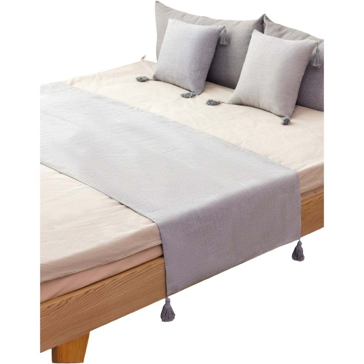 GENERICO - Piecera de Cama Lino 70x210cm + 2 Fundas Gris