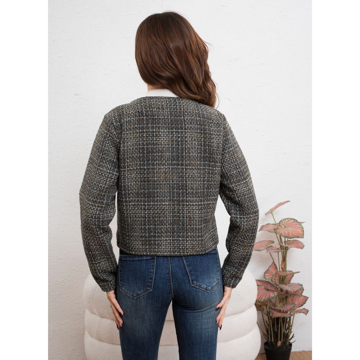 LIKE SHOP - Chaqueta Corta Algodón Mujer Formal Otoño Invierno Brillos 7587