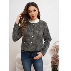 LIKE SHOP - Chaqueta Corta Algodón Mujer Formal Otoño Invierno Brillos 7587