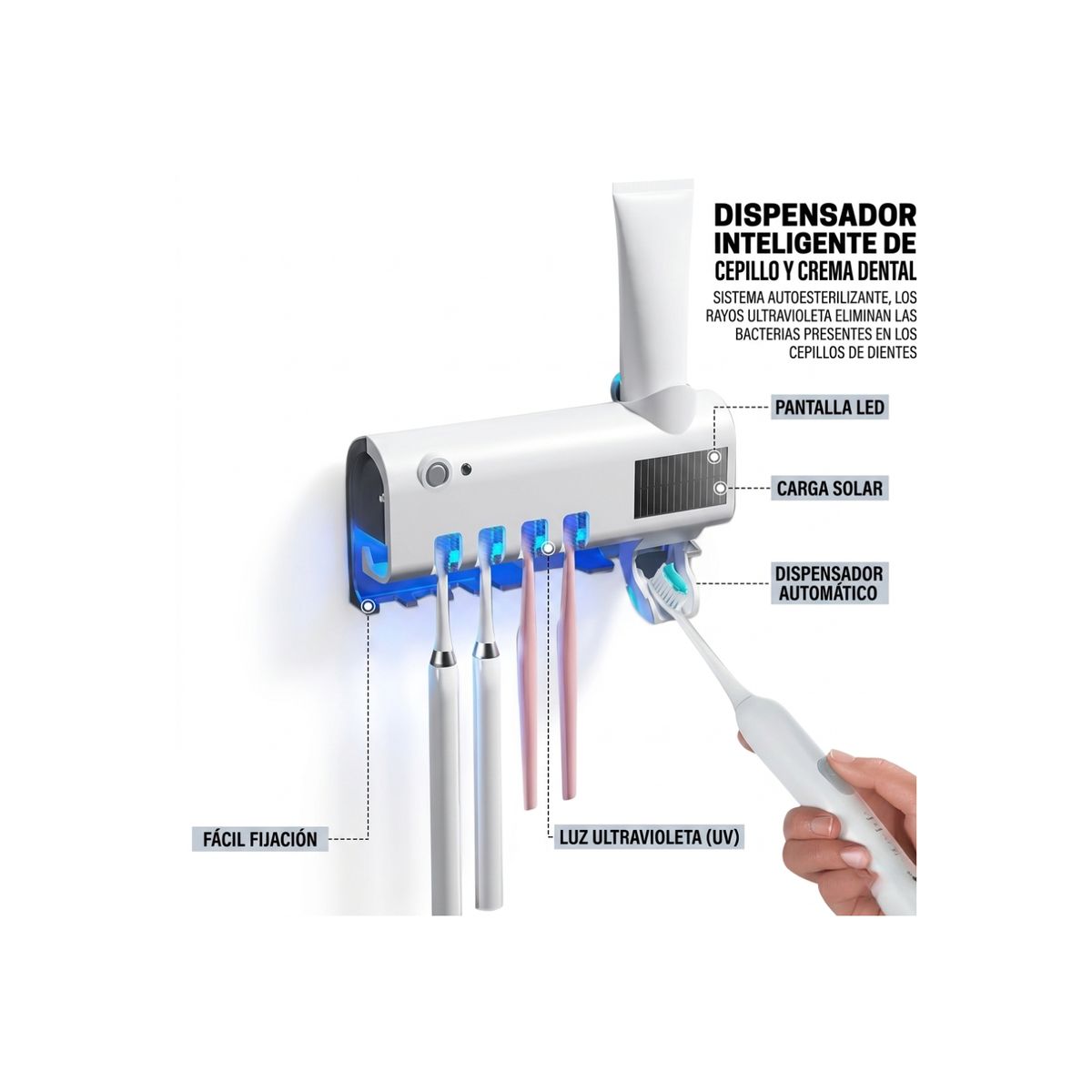 GENERICO - Porta Cepillos Dispensador De Pasta Antibacterial Recargable - Blanco