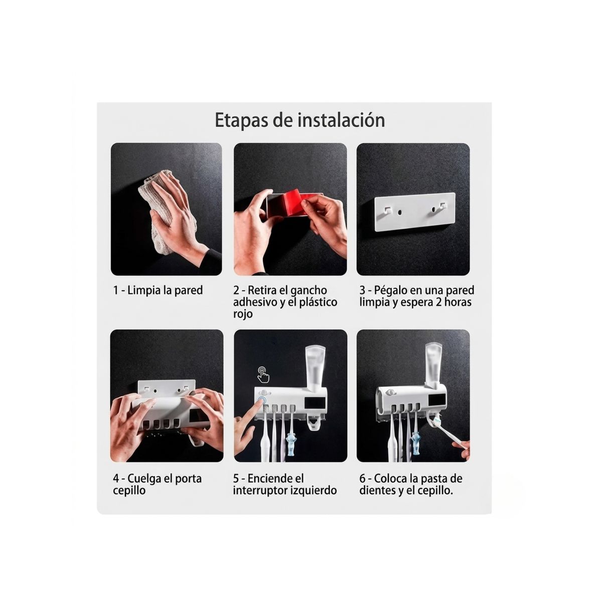 GENERICO - Porta Cepillos Dispensador De Pasta Antibacterial Recargable - Blanco