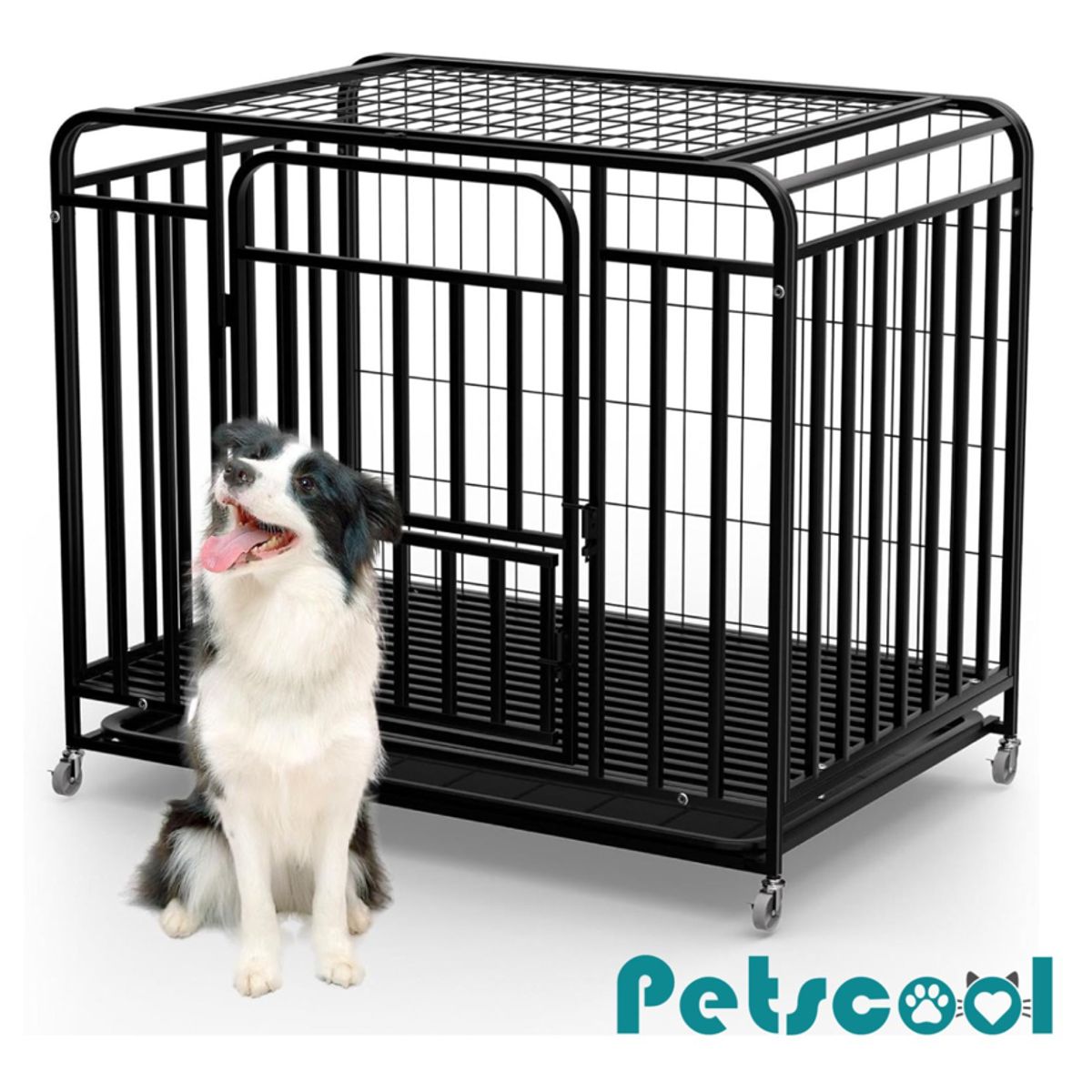 KIDSCOOL - Jaula Corral Para Perro y Gato Grande Doble Puerta Con Bandeja y Ruedas