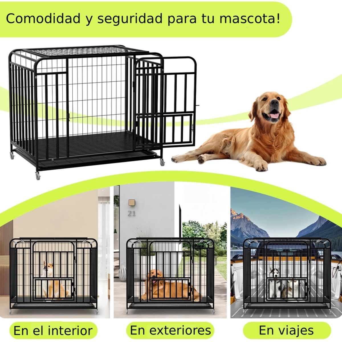 KIDSCOOL - Jaula Corral Para Perro y Gato Grande Doble Puerta Con Bandeja y Ruedas