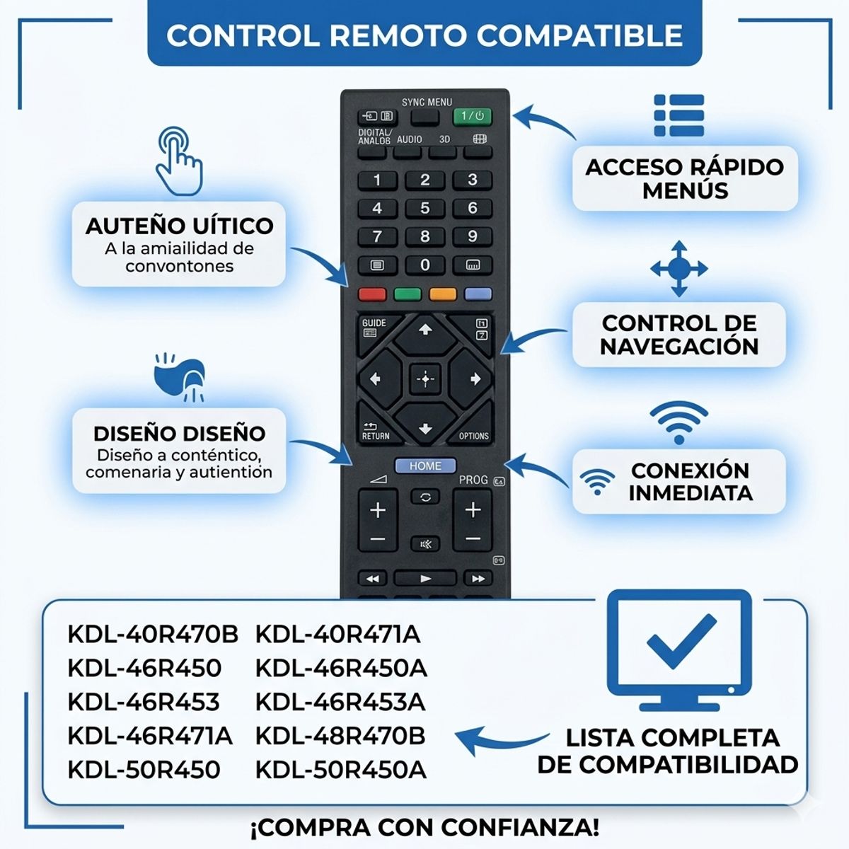 GENERICO - Control Remoto Tv Para Sony Kdl-40r455 40r475b
