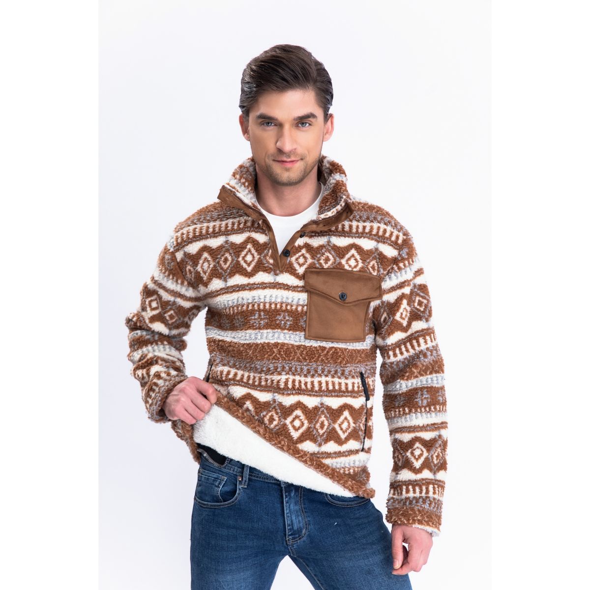 LIKE SHOP - Polerón Canguro Hombre Forro Piel Diseño Nórdico Bolsillo 7563