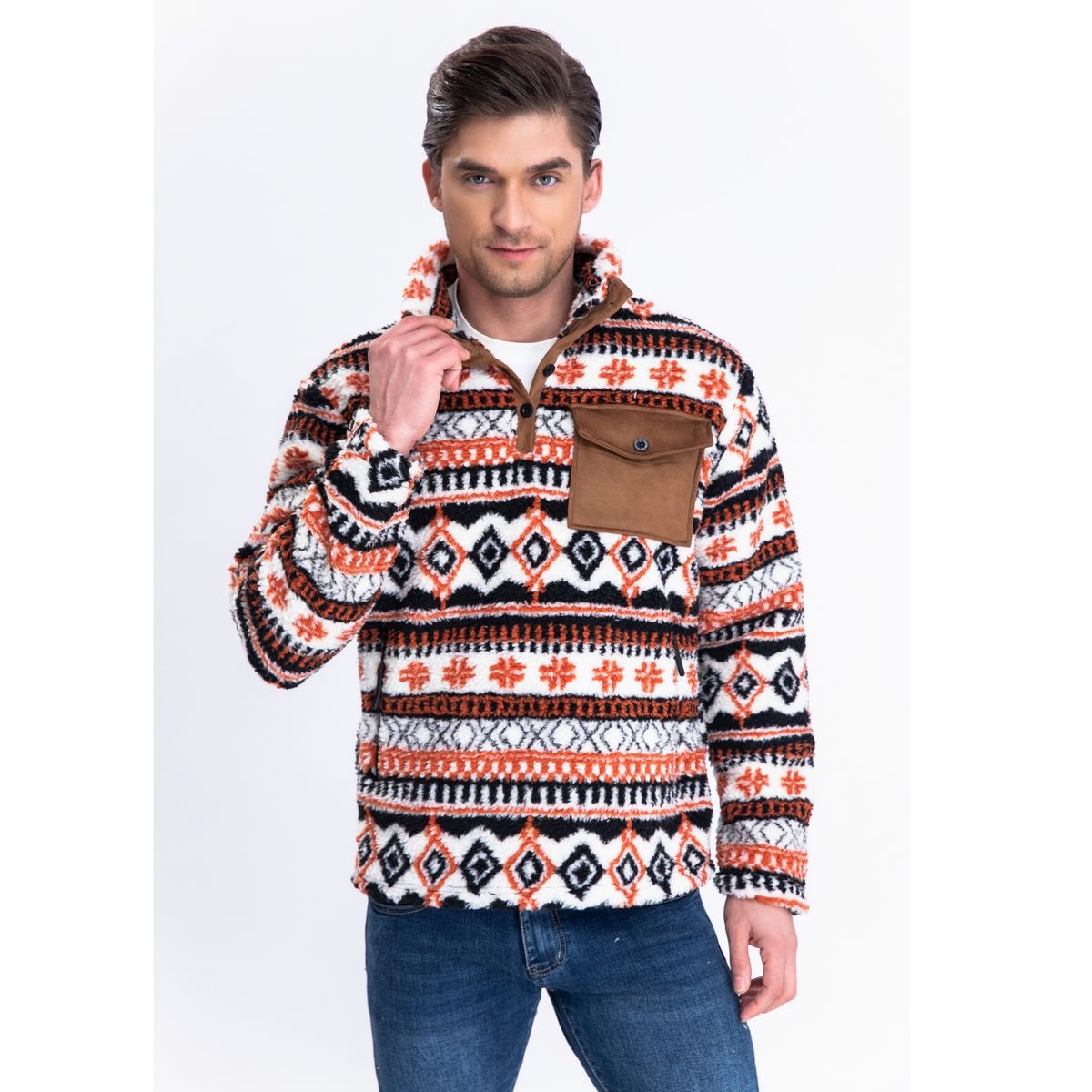 LIKE SHOP - Polerón Canguro Hombre Forro Piel Diseño Nórdico Bolsillo 7563