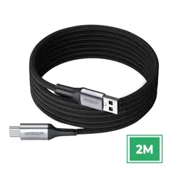 HOSSER - Cable Usb Tipo C To Usb 2 metros Carga rapida Iphone Samsung 60 Watts Trenzado Negro
