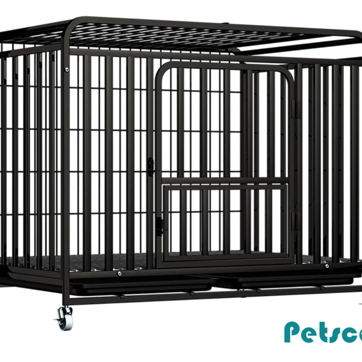 KIDSCOOL - Jaula Corral Para Perro y Gato XL Doble Puerta Con Bandeja y Ruedas