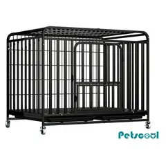 KIDSCOOL - Jaula Corral Para Perro y Gato XL Doble Puerta Con Bandeja y Ruedas
