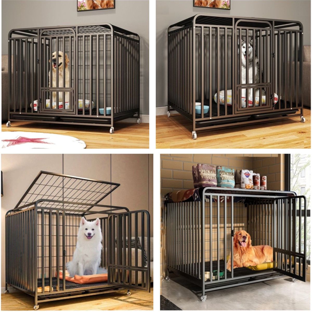 KIDSCOOL - Jaula Corral Para Perro y Gato XL Doble Puerta Con Bandeja y Ruedas