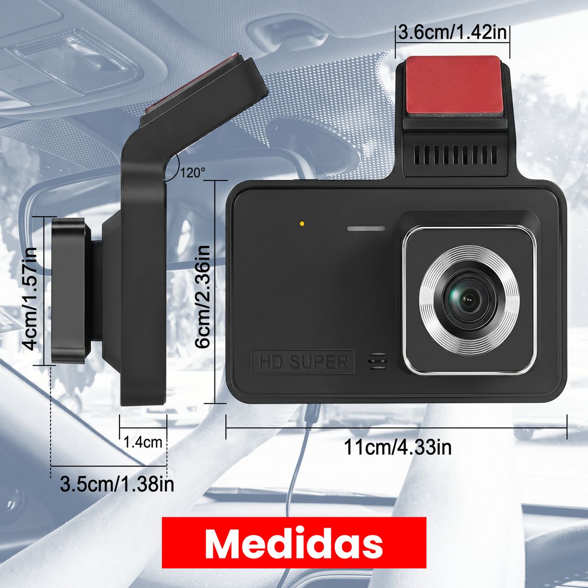 Cámara Auto Dual Lens Dvr Full Hd 1080p Dash Cam Doble Lente, marca OKAERI - Foto 2