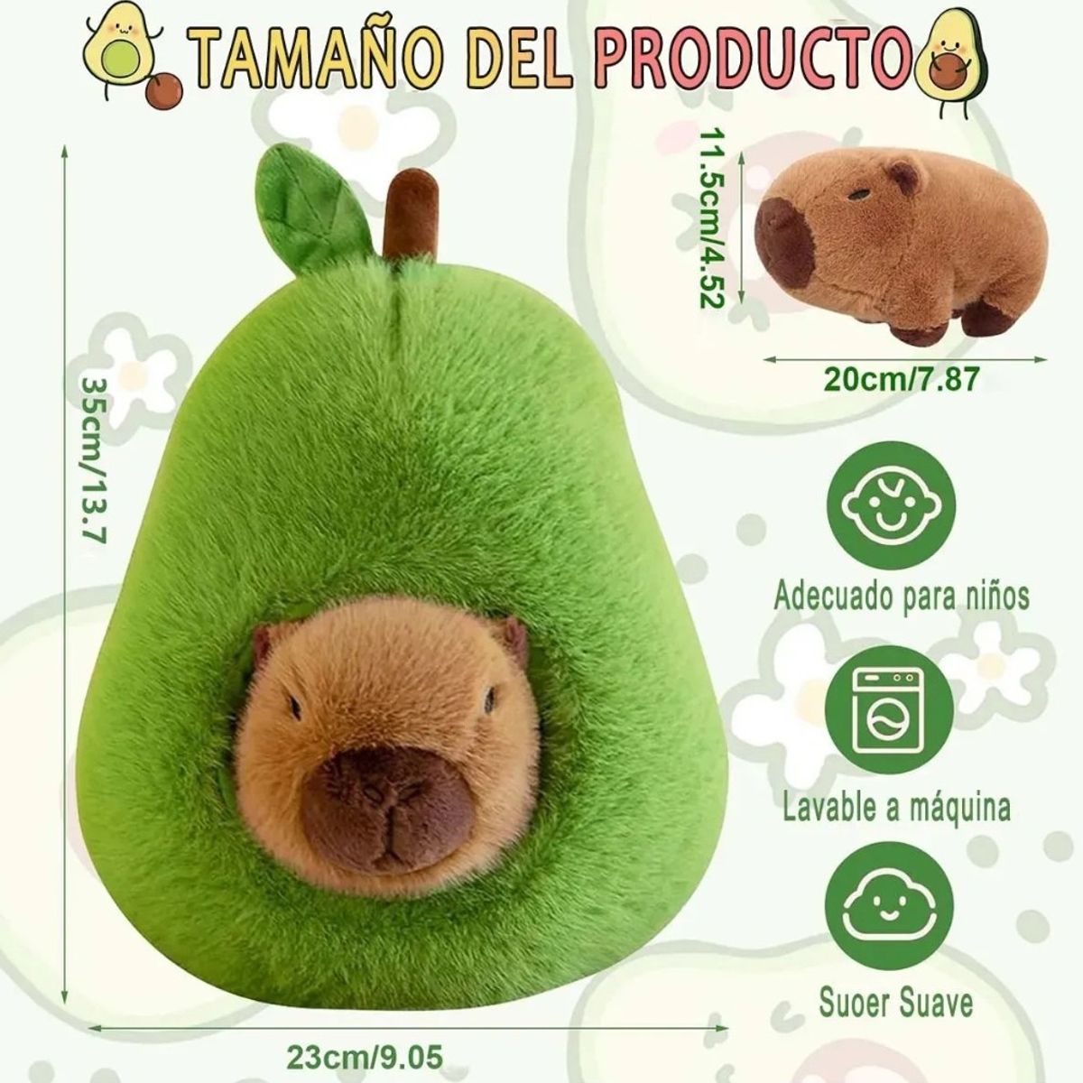 GENERICO - Peluche De Capibara diseño en Palta de 35 Cm Suave