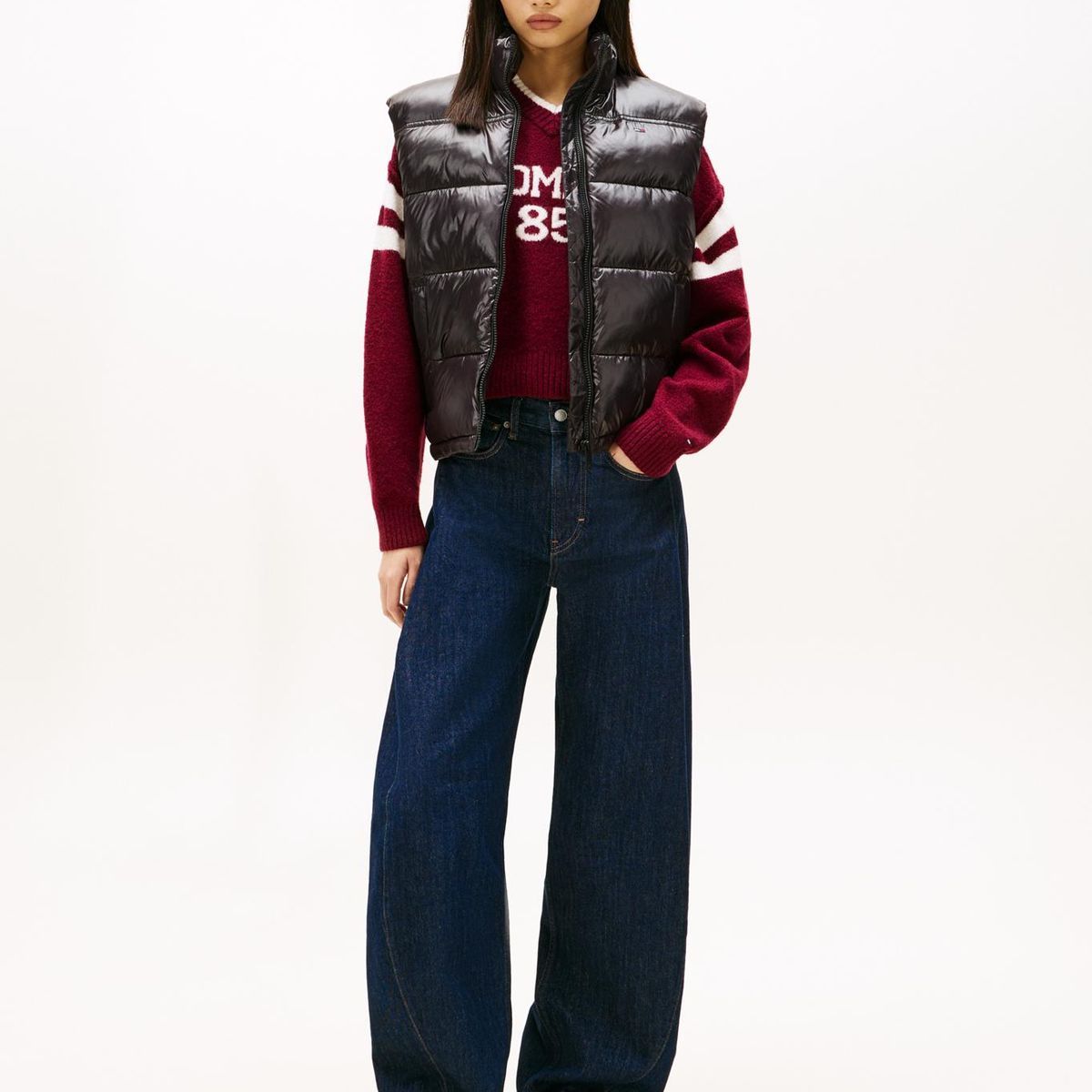 TOMMY HILFIGER - Parka Vest Acolchada Brillante Con Logo Bordado Negro Tommy Jeans