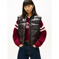 TOMMY HILFIGER - Parka Vest Acolchada Brillante Con Logo Bordado Negro Tommy Jeans