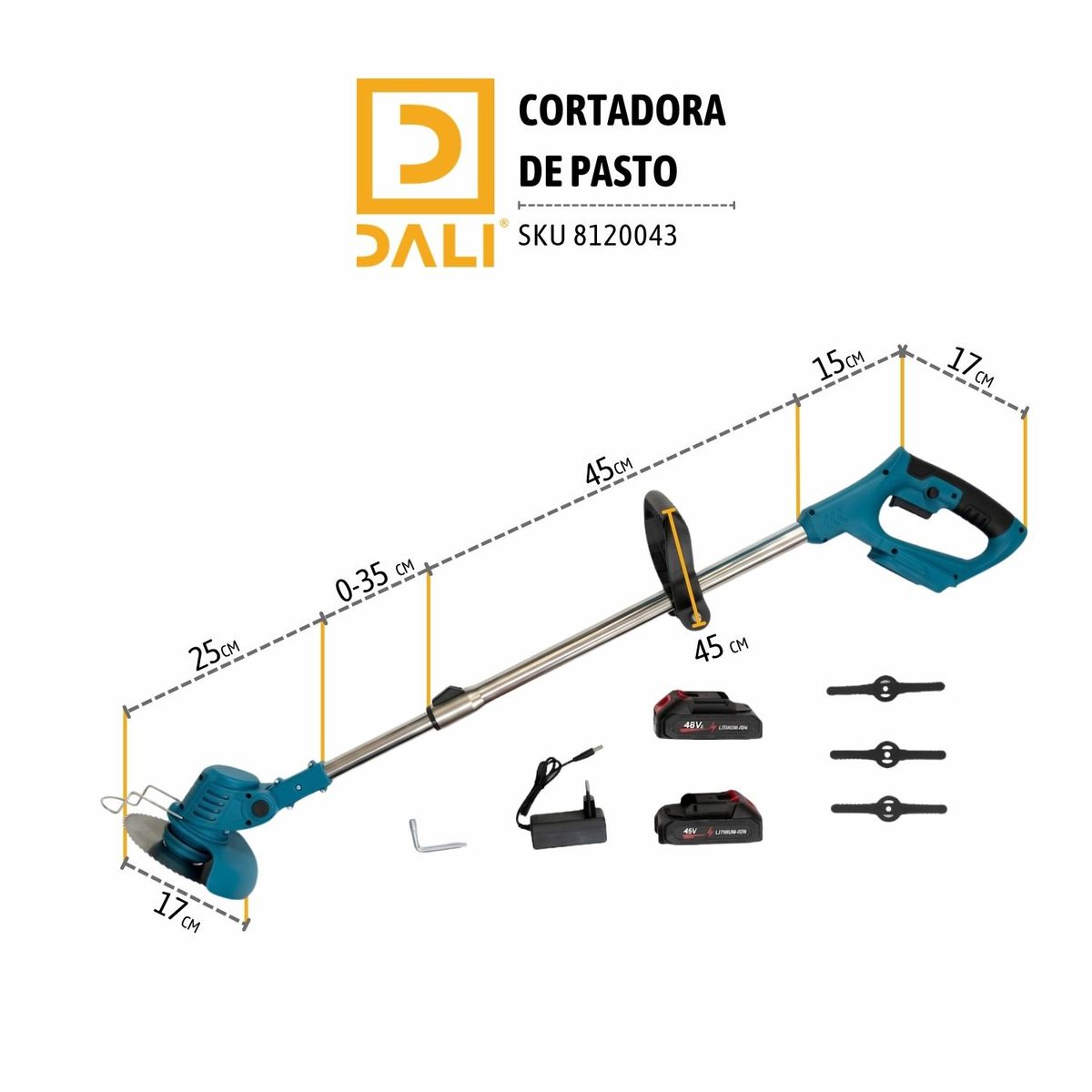 GENERICO - Cortadora de Pasto Inalámbrica 48VF con 2 Baterías y 3 Accesorios de Corte