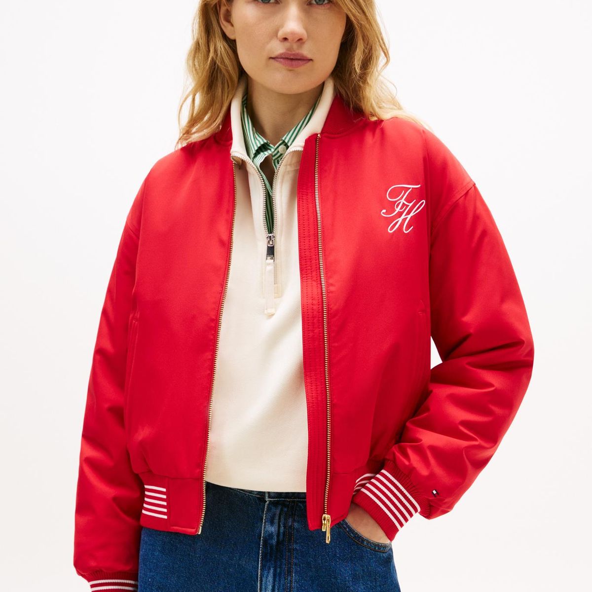TOMMY HILFIGER - Chaqueta Bomber Con Logo Script Rojo Tommy Hilfiger