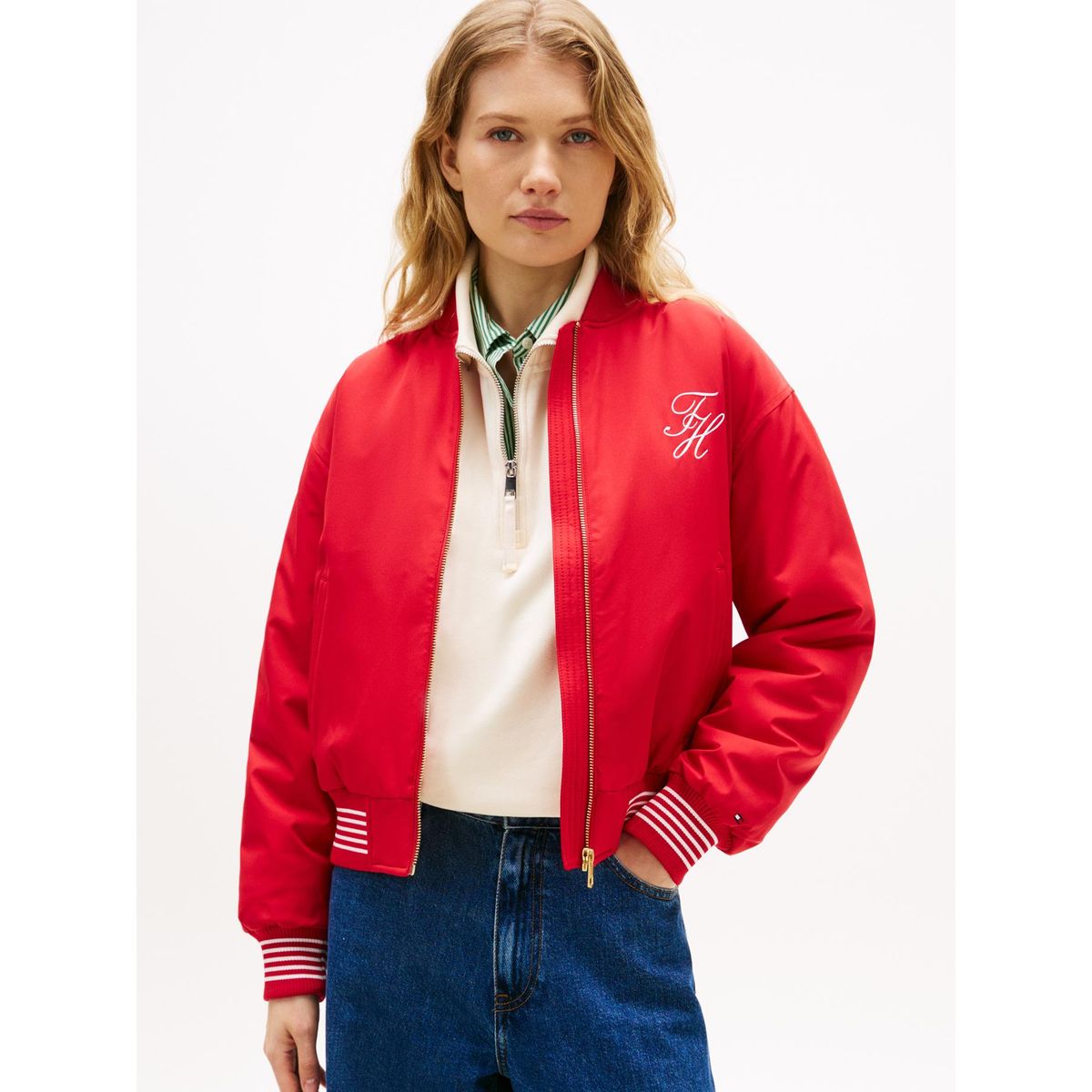 TOMMY HILFIGER - Chaqueta Bomber Con Logo Script Rojo Tommy Hilfiger