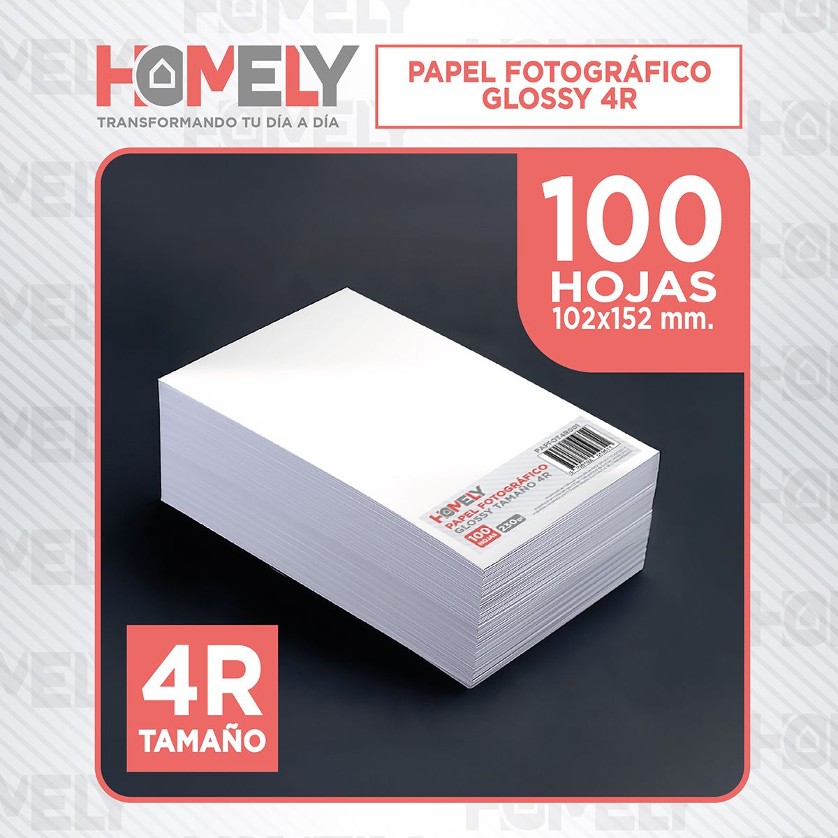 HOMELY - Papel Fotografico Glossy 4R 10x15 Cm 230 Gramos Homely 100 Hojas Blanco.