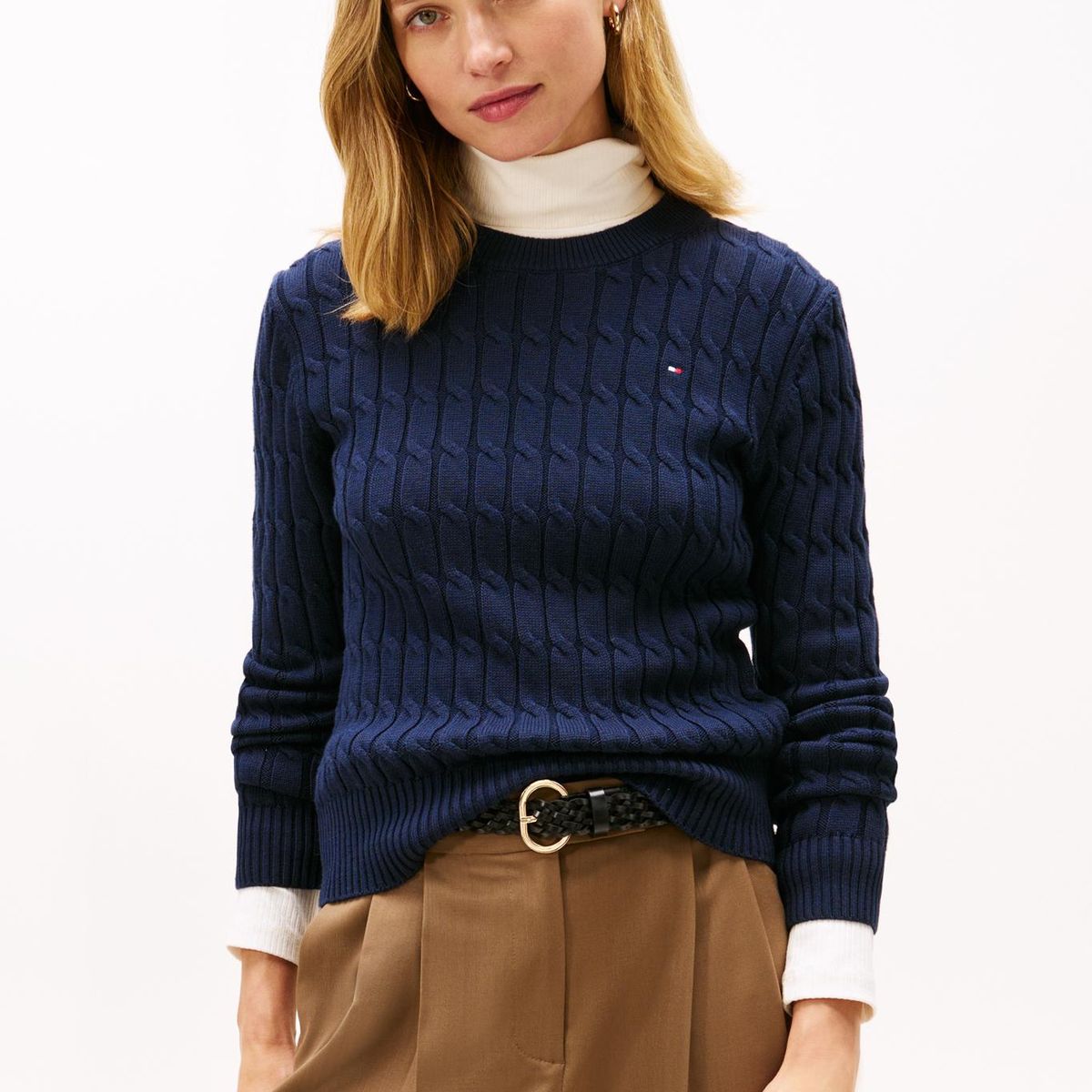 TOMMY HILFIGER - Sweater Essential De Punto Cable Azul Tommy Hilfiger