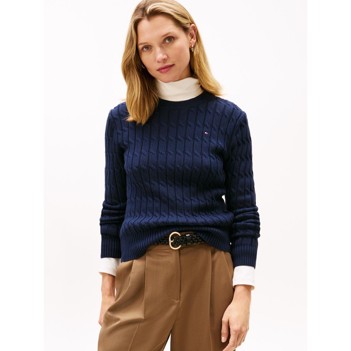 TOMMY HILFIGER - Sweater Essential De Punto Cable Azul Tommy Hilfiger