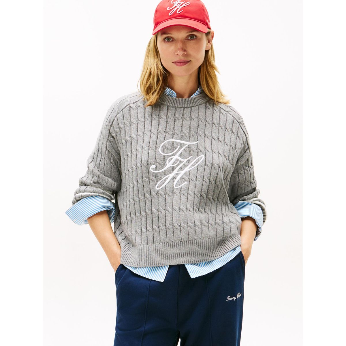 TOMMY HILFIGER - Sweater Con Logo Script Gráfico Gris Tommy Hilfiger