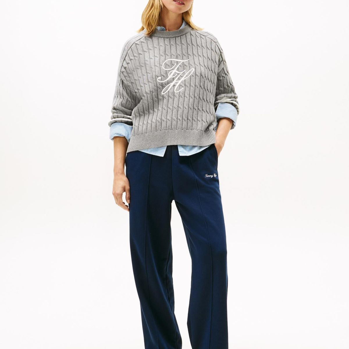 TOMMY HILFIGER - Sweater Con Logo Script Gráfico Gris Tommy Hilfiger