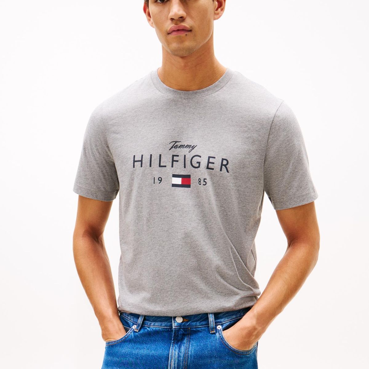 TOMMY HILFIGER - Polera Con Logo Gráfico Regular Fit Gris Tommy Hilfiger