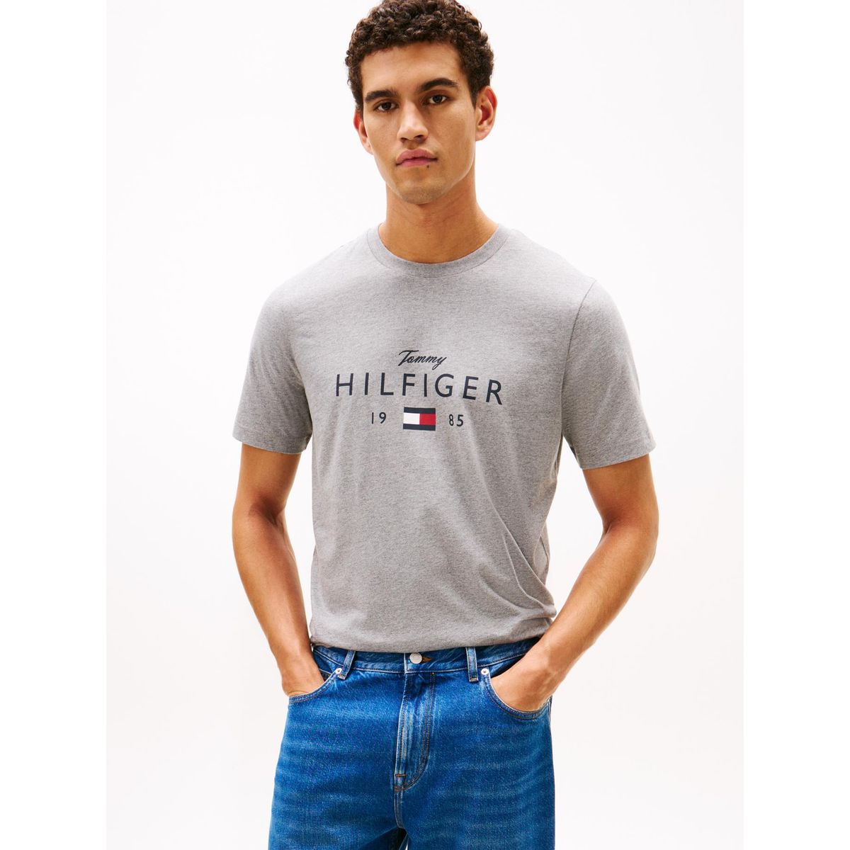 TOMMY HILFIGER - Polera Con Logo Gráfico Regular Fit Gris Tommy Hilfiger