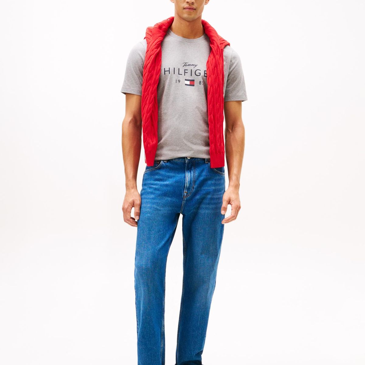 TOMMY HILFIGER - Polera Con Logo Gráfico Regular Fit Gris Tommy Hilfiger