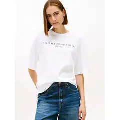 TOMMY HILFIGER - Polera Logo Gráfico Relaxed Fit Blanco