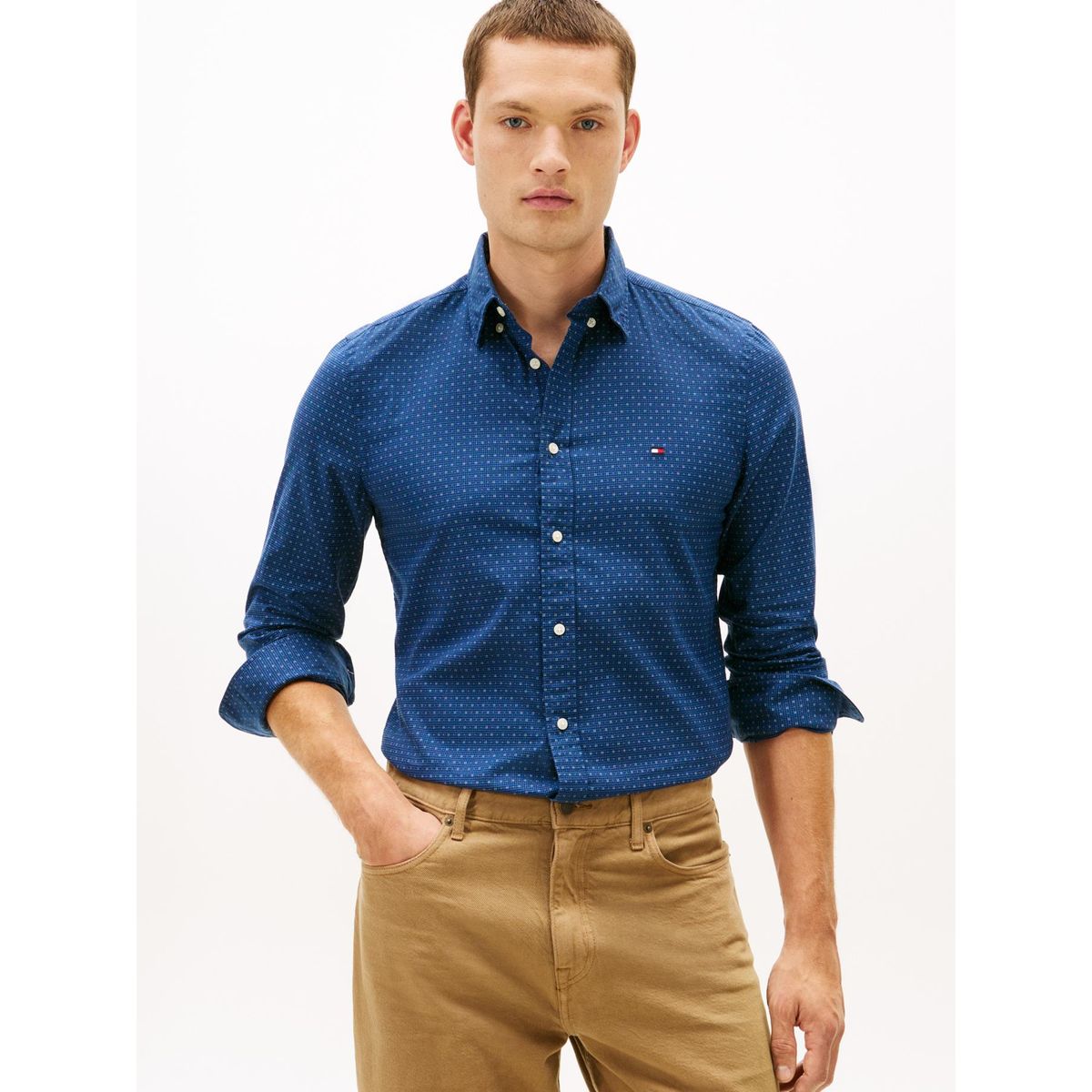 TOMMY HILFIGER - Camisa De Popelín Slim Fit Azul Tommy Hilfiger