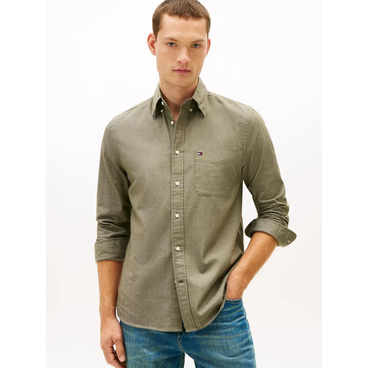 TOMMY HILFIGER - Camisa Regular Fit Con Logo Verde Tommy Hilfiger