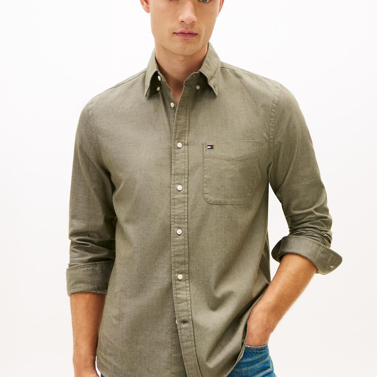 TOMMY HILFIGER - Camisa Regular Fit Con Logo Verde Tommy Hilfiger
