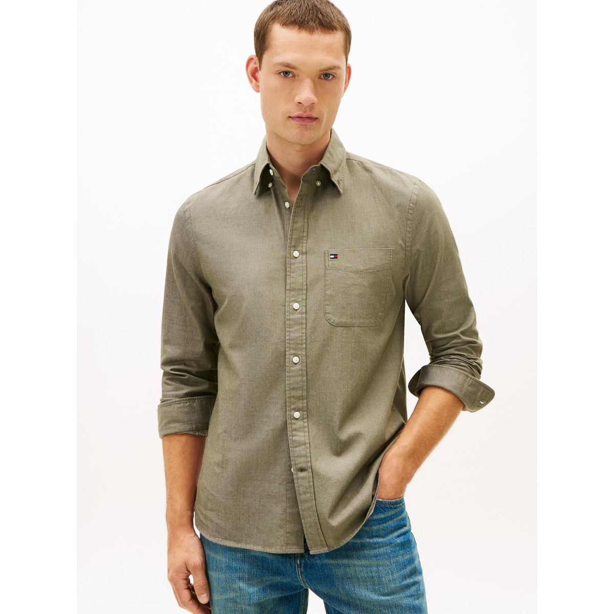 TOMMY HILFIGER - Camisa Regular Fit Con Logo Verde Tommy Hilfiger