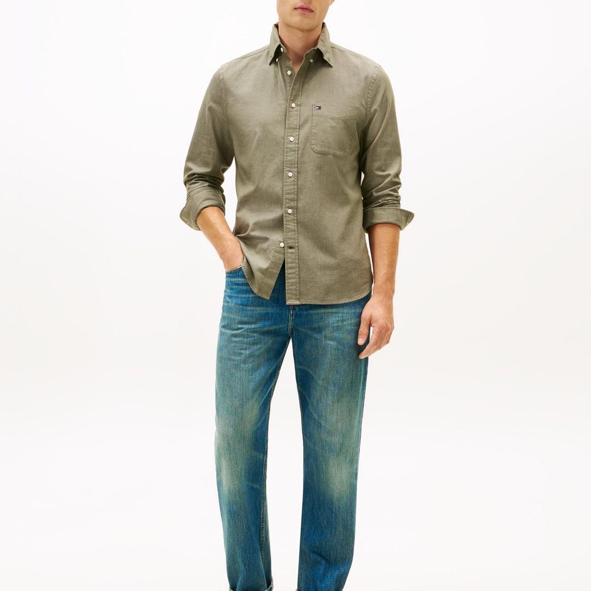 TOMMY HILFIGER - Camisa Regular Fit Con Logo Verde Tommy Hilfiger