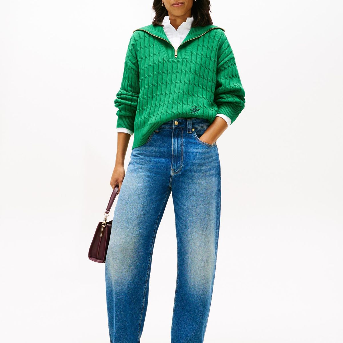 TOMMY HILFIGER - Sweater Con Cierre Tejido Cableado Verde Tommy Hilfiger