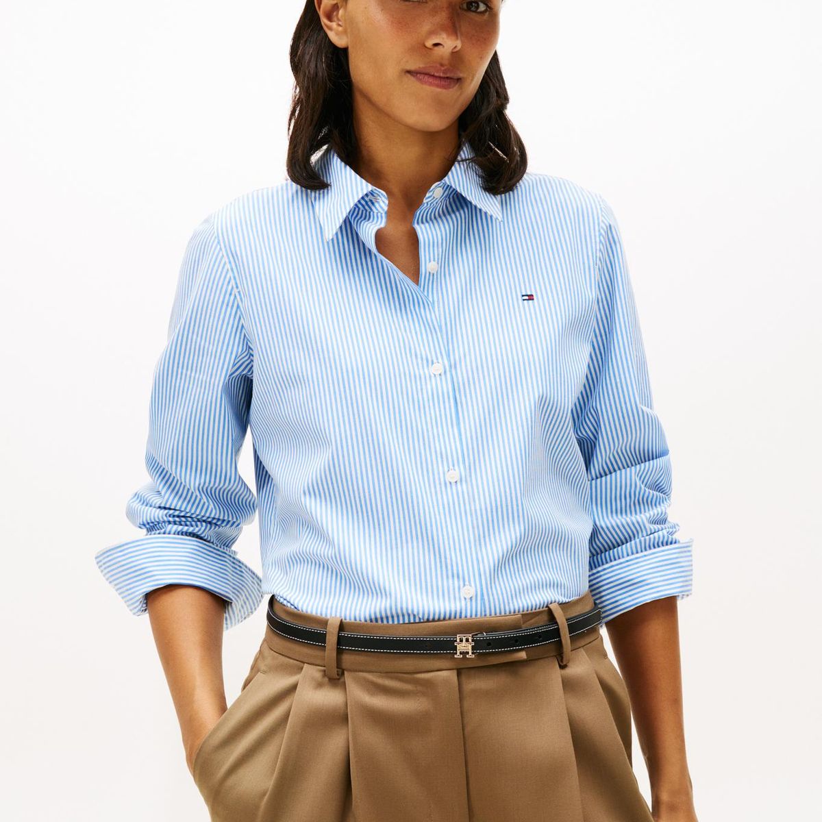 TOMMY HILFIGER - Camisa A Rayas Regular Fit Celeste Tommy Hilfiger