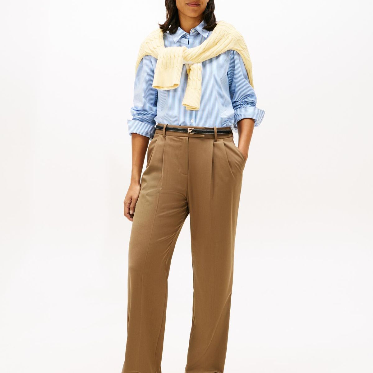 TOMMY HILFIGER - Camisa A Rayas Regular Fit Celeste Tommy Hilfiger