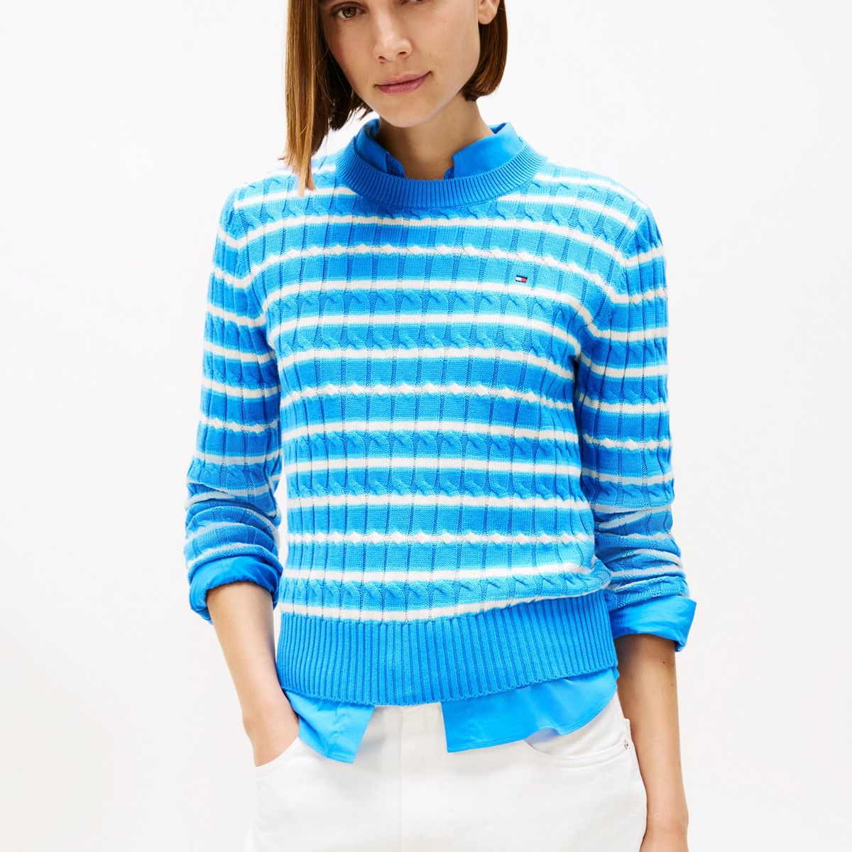 TOMMY HILFIGER - Sweater Essential De Punto Cable Turquesa Tommy Hilfiger