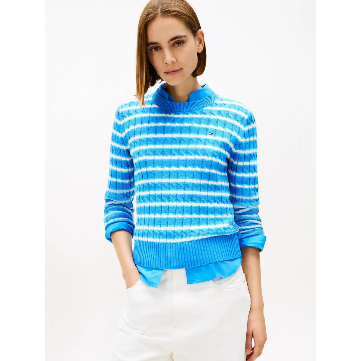 TOMMY HILFIGER - Sweater Essential De Punto Cable Turquesa Tommy Hilfiger