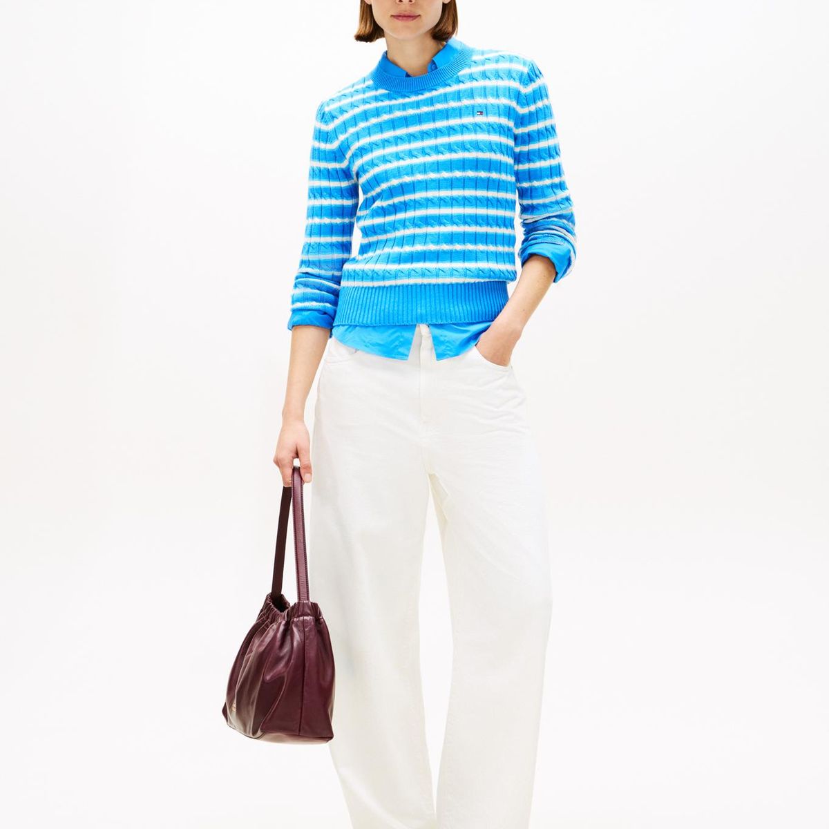 TOMMY HILFIGER - Sweater Essential De Punto Cable Turquesa Tommy Hilfiger