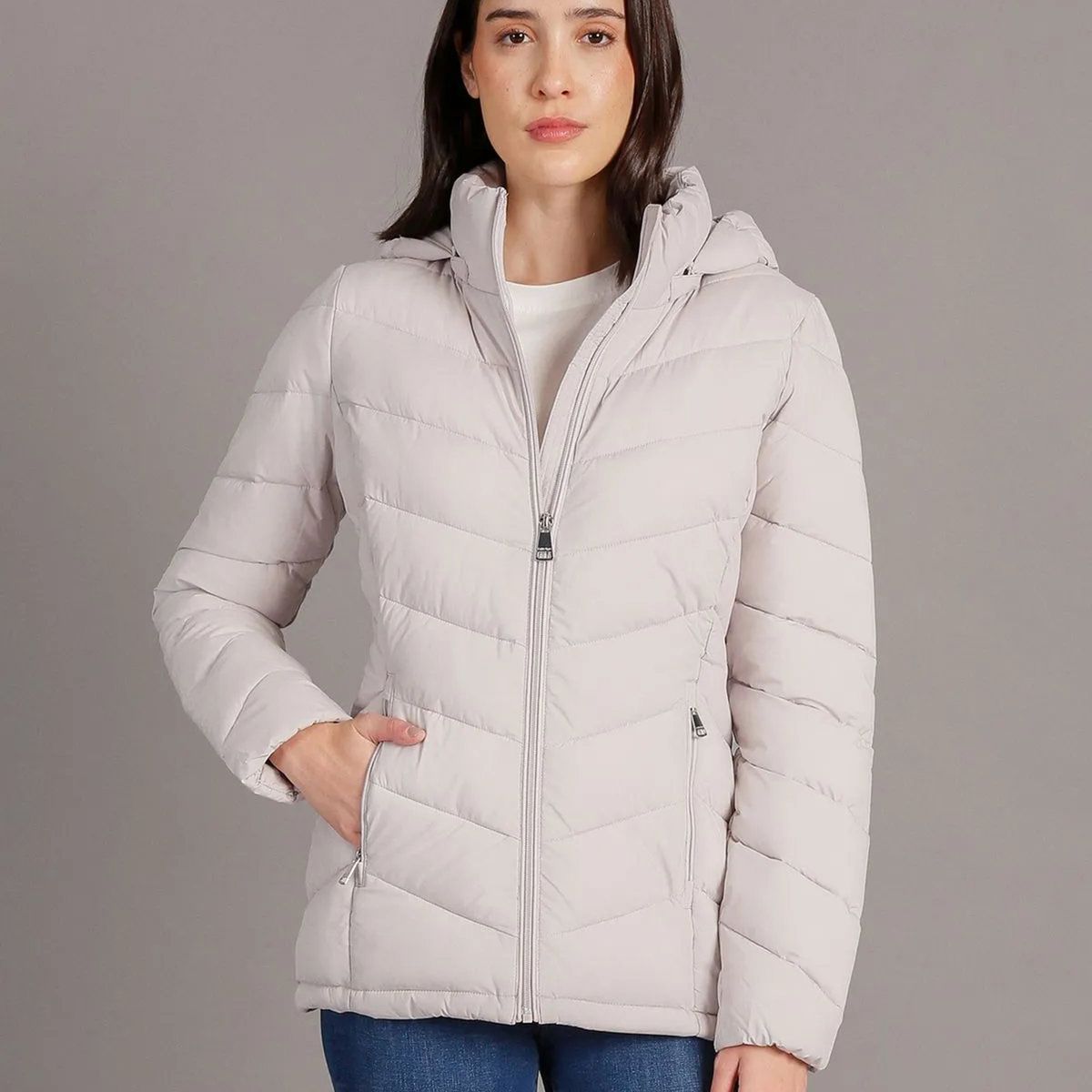 CALVIN KLEIN - Parka Puffer con Gorro Gris Calvin Klein