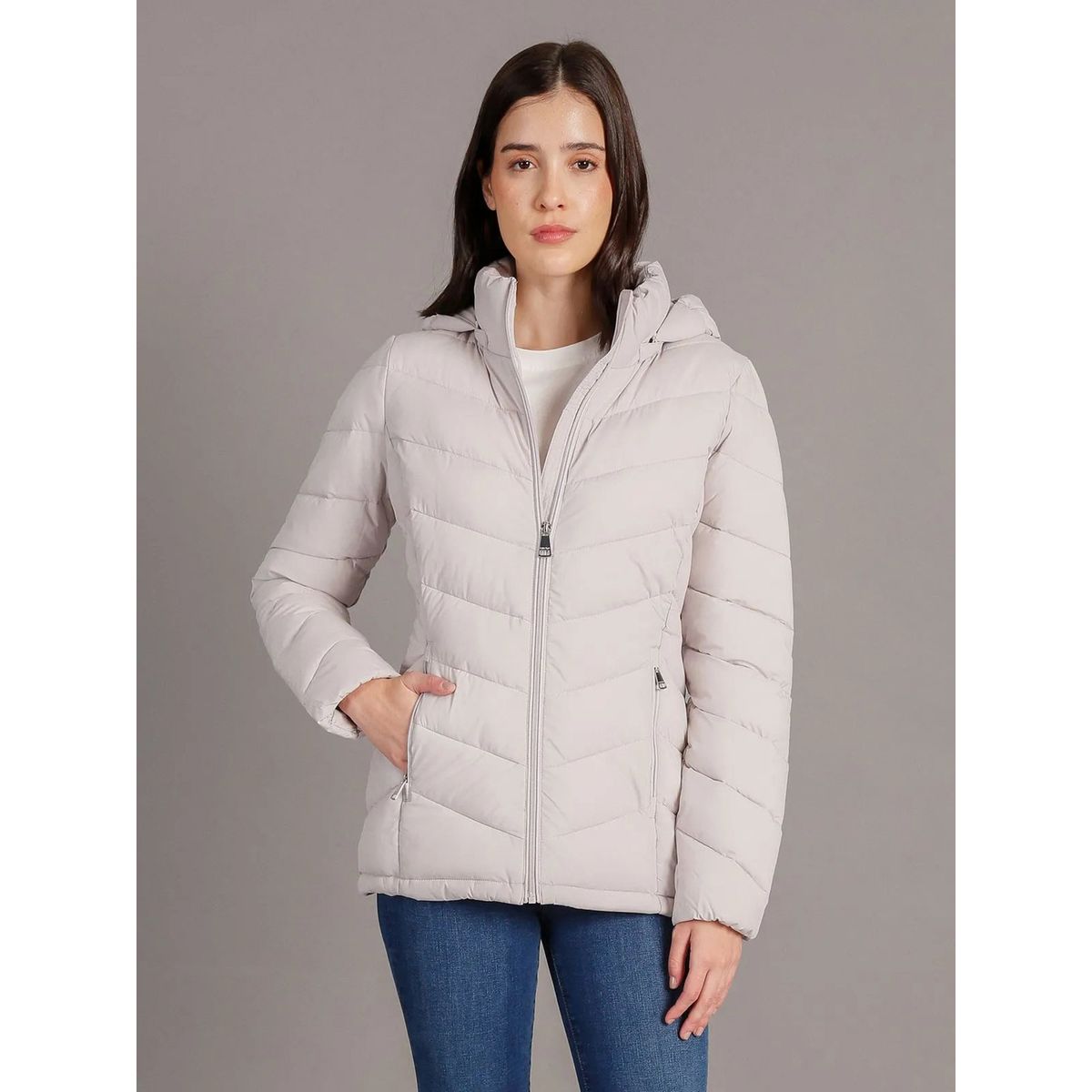 CALVIN KLEIN - Parka Puffer con Gorro Gris Calvin Klein